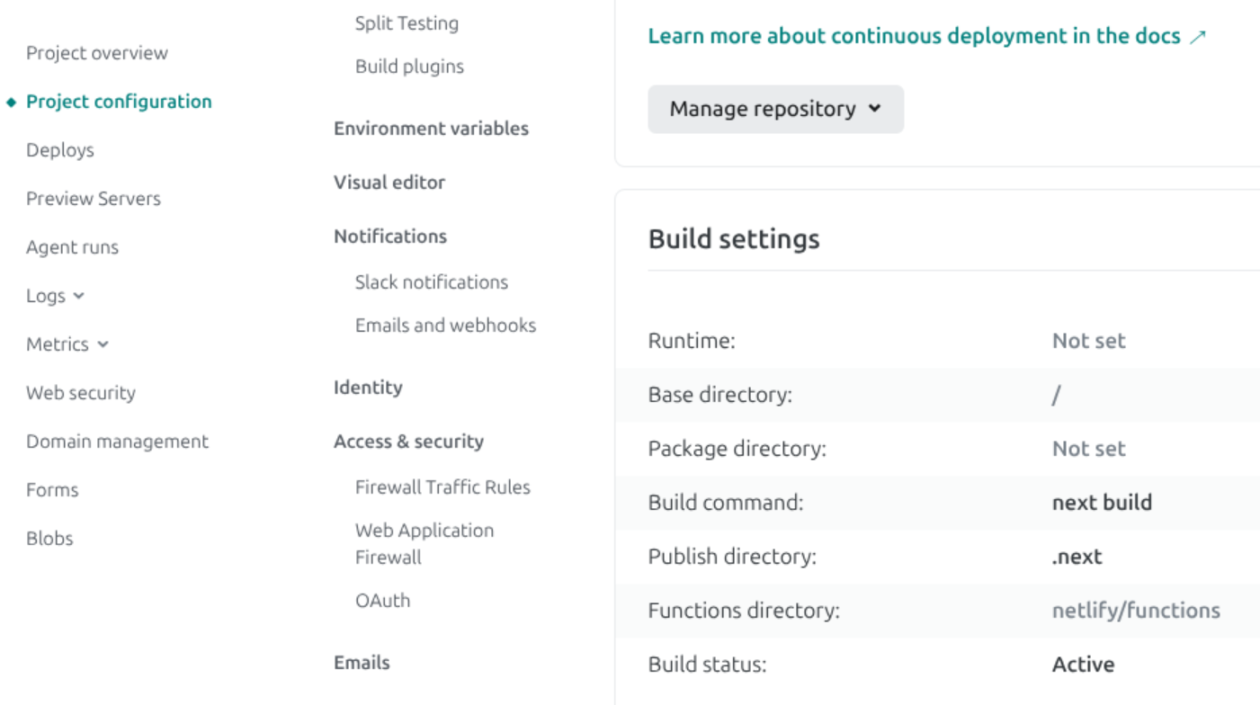 Netlify Build Settings Configuration